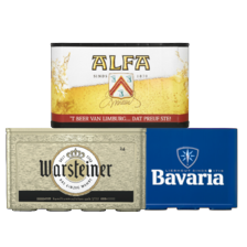 Bavaria krat van 12 flesjes à 30 cl,
Warsteiner of Alfa krat van 24 flesjes à 30 cl